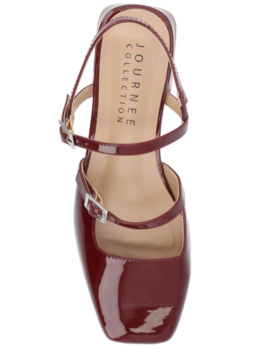 Journee Collection Mary Jane Flats Wine Burgundy Patent Leather Square Toe Sz 7
